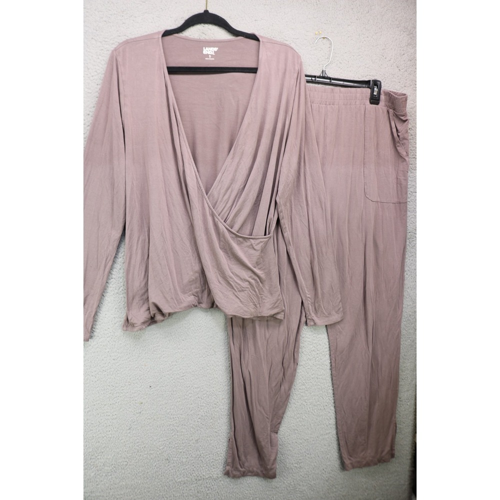 Land's End Long Sleeve Wrap Pajama Set-XL-Soft-Minimalist-Pockets-Cozy Chic